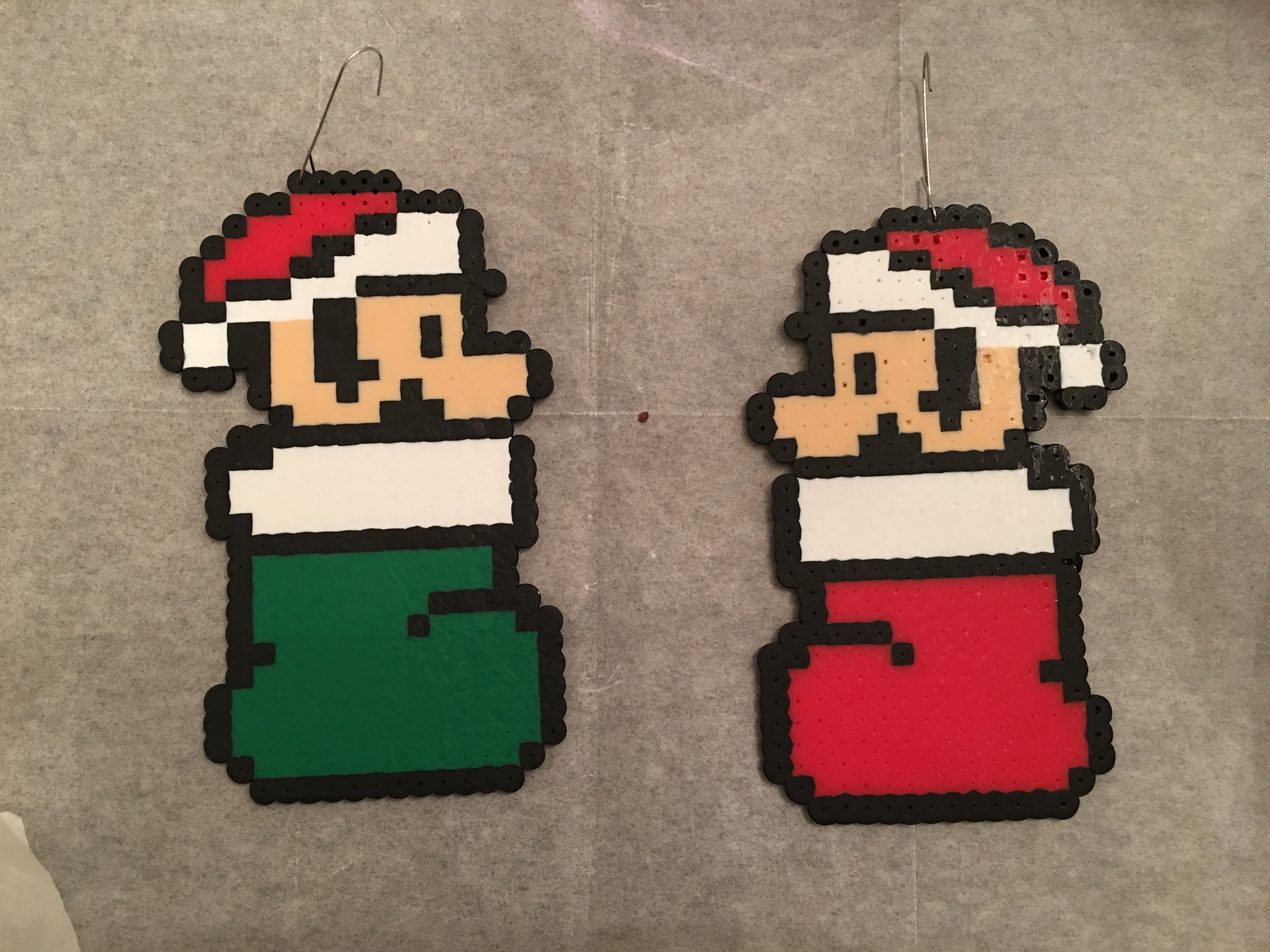 Super Mario and Luigi Christmas Ornaments Perler/ Hama Beads