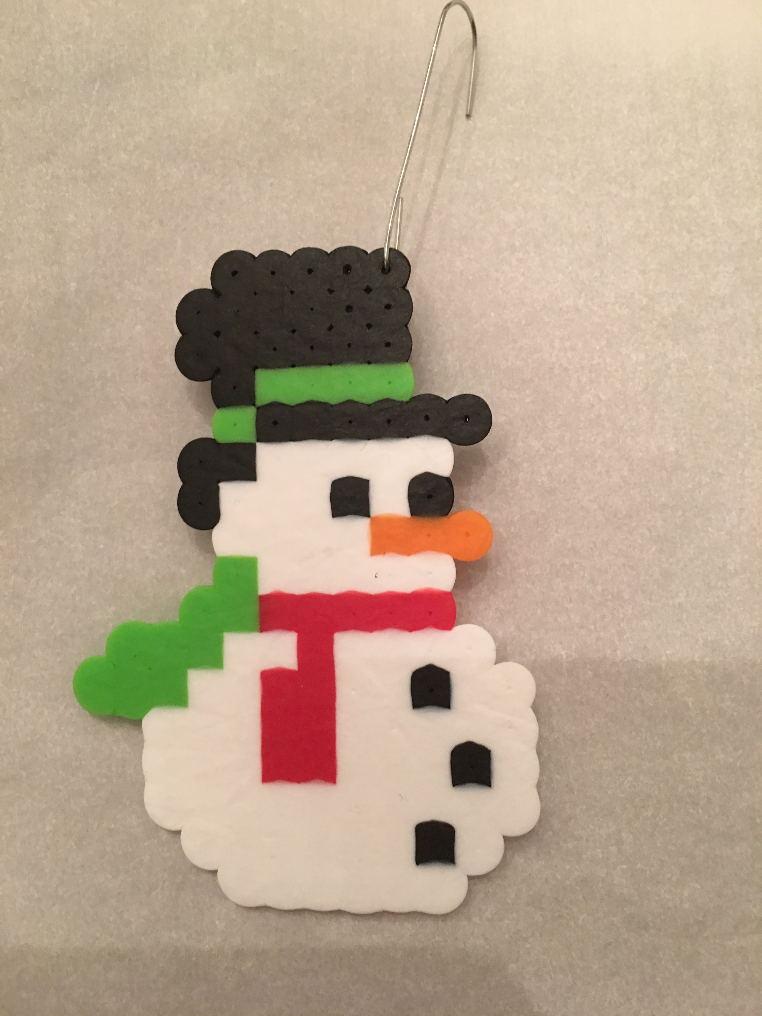 Snowman Christmas Ornament made with Perler beads